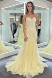 Yellow tulle sequins long prom dress yellow evening dress HZ1023