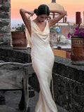 Simple Mermaid Spaghetti Strap Satin Backless Evening Dress Prom Dress HZ1023
