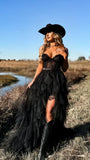 Sexy A Line Spaghetti Strap Corset Ruffle Lace Long Prom Dress Evening Dress with Slit HZ1023