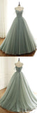 sage green tulle long ball gown with spaghetti straps, sage green sweet 16 dress prom gown HZ1023