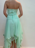 Vintage A Line Halter V Neck Ruffle Green Tulle Short Homecoming Dress Evening Dress HZ1023