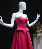 Hot Pink A Line Sweetheart Neck Satin Long Sweep Prom Dress Evening Dress HZ1023