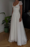 Beautiful White Chiffon A Line Prom Dress Wedding Dress HZ1023