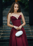Cute A Line Sweetheart Neck Burgundy Satin Prom Dress Evening Dress HZ1023