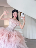 Cute A Line Strapless Corset Feather Pink Tulle Short Homecoming Dress Cocktail Dress HZ1023