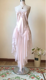 Gentle A Line Spaghetti Straps Lace Light Pink Satin Chiffon Prom Dress Evening Dress HZ1023
