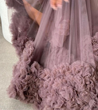 Brown Mermaid V Neck Tulle Long Prom Dress Evening Dress HZ1023