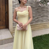 Elegant Light Yellow Prom Dress Long Party Evening Dres HZ1023