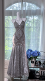 Vintage Grey Mermaid Spaghetti Strap Beaded Lace Prom Dress 22th Birthday Dress HZ1023