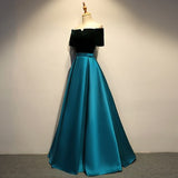 A Line Off The Shoulder Blue Prom Dresses Long Bridesmaid Dress HZ1023