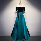 A Line Off The Shoulder Blue Prom Dresses Long Bridesmaid Dress HZ1023