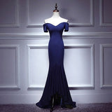 Mermaid Navy Blue Satin Prom Dresses HZ1023