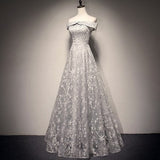 A Line Tulle Prom Dresses White Lace Bridesmaid Dress HZ1023