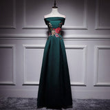 A line Dark Green Long Prom Dresses HZ1023