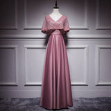 Simple A line Satin Pink Long Prom Dresses HZ1023
