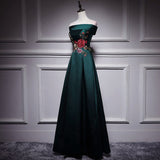 A line Dark Green Long Prom Dresses HZ1023