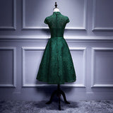 A line Dark Green Lace Short Prom Dresses HZ1023