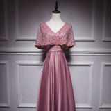 Simple A line Satin Pink Long Prom Dresses HZ1023