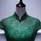 A line Dark Green Lace Short Prom Dresses HZ1023