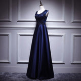 Simple A line Satin Long Prom Dresses HZ1023