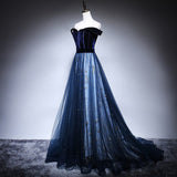 A Line Tulle Prom Dresses Navy Blue Evening Dress HZ1023