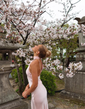 Elegant Mermaid Light Pink Satin Open Back Long Prom Dress Evening Dress HZ1023