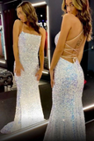 Glitter Sequin Long Backless Party Evening Dresses Mermaid Sparkly Prom Dresses HZ1023