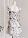 Gentle A Line Straps Blue Print Flower Chiffon Short Homecoming Dress Cocktail Dress HZ1023