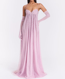 Gentle Pink A Line Spaghetti Strap Sequin Tulle Long Prom Dress Evening Dress Formal Dress HZ1023