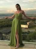 Simple Green Chiffon Long Prom Dress,A Line Evening Dress HZ1023