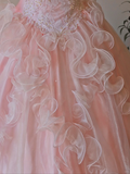 Princess Pink Ball Gown Puff Lace Appliques Satin Tulle Prom Dress 18th Birthday Dress HZ1023