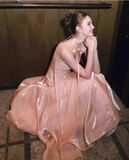 Stunning Pink A Line Sweetheart Neck Satin Prom Dress Evening Dress 16th Birthday Dress HZ1023