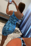 One-Shoulder Blue Fitted Mini Homecoming Dress HZ1023