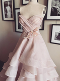 Gentle A Line Sweetheart Neck Flower Tiered Pink Tulle Long Party Dress Evening Dress HZ1023