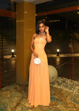 Orange A Line Strapless Chiffon Satin Prom Dress Evening Dress Formal Dress HZ1023