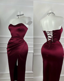 Sexy Burgundy Sheath Sweetheart Neck Satin Knee Lenght Prom Dress Cocktail Dress HZ1023