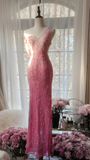 Gorgeous Sheath V Neck Beaded Pink Ombre Chiffon Long Party Dress Wedding Guest Dress HZ1023