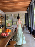 Elegant Green A Line Spaghetti Strap Chiffon Long Prom Dress Party Dress HZ1023