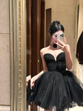 Simple Black A Line Sweetheart Neck Tulle Short Birthday Dress Homecoming Dress HZ1023