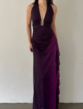 Sexy Sheath Halter Purple Ombre Chiffon Open Back Long Prom Dress Evening Dress HZ1023