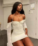 Sexy Birthday Dress Short Bodycon White Long Chiffon Prom Dress HZ1023