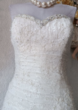 Vintage Mermaid Sweetheart Neck Ivory Lace Long Sweep Wedding Dress HZ1023
