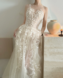 Pretty A Line 3D Floral Tulle Long Prom Dress Wedding Dress HZ1023