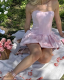 Pink Strapless Short Prom Dress Cute Homecoming Dress HZ1023