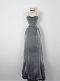 Retro A Line Spaghetti Strap Grey Beaded Satin Long Evening Dress Party Dress HZ1023