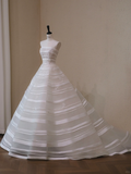 Stunning Ball Gown Strapless Appliques White Organza Satin Prom Dress Wedding Dresses HZ1023