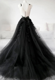 Classic Black Lace Tulle Long Prom Dress Black Evening Dress HZ1023