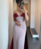 Elegant V Neck Satin Beaded Long Prom Dress Formal Evening Dress HZ1023