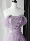 Beautiful Purple Tulle Sweetheart Off Shoulder Long Prom Dress HZ1023