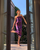 Sexy Purple Print Floral Sheath Halter Chiffon Long Prom Dress Party Dress HZ1023